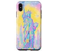 Stampa artistica a mosaico pastello della Statua della Libertà con farfalle a Custodia per iPhone XS Max