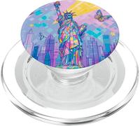 Stampa artistica a mosaico pastello della Statua della Libertà con farfalle a PopSockets PopGrip per MagSafe