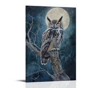 Stampa artistica artistica da parete con stampa artistica da appendere alla parete con un antico ramo di quercia al chiaro di luna, dipinto ad olio con un ritratto notturno strutturato di un grande