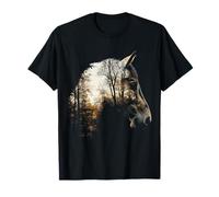 Stampa artistica con immagine di un cavallo e una foresta per amanti degli animali Maglietta