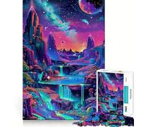 Stampa artistica cosmica al neon psichedelica Puzzle per adolescenti da 1000 pezzi Pensa intelligente Giocattolo per la casa Passatempo Taglio preciso Regalo per festival (50x75cm)