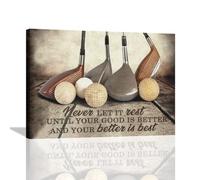 Stampa artistica da parete a tema golf con citazioni motivazionali Never Let It Rest, poster vintage con cornice moderna per camera da letto, soggiorno, campo da golf, 40,6 x 30,5 cm
