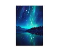 Stampa artistica da parete astratta Aurora Boreale, stampa su tela, motivo: aurora boreale, paesaggi verdi con montagne, dipinti per camera da letto, 50 x 75 cm