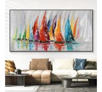 Stampa artistica da parete classica scandinava retrò, grande barca a vela colorata, oceano, poster su tela HD, decorazione per camera da letto e soggiorno (60x122 cm/24x48 pollici/senza cornice)