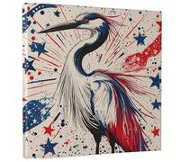 Stampa artistica da parete con airone patriottico, stampa su tela rossa e blu, decorazione moderna in stile americano per soggiorno, camera da letto, ufficio, tela avvolta 20,3 x 25,4 cm