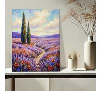Stampa artistica da parete con campo di lavanda, paesaggio floreale viola verde, decorazione per la casa primaverile per soggiorno, camera da letto, ufficio, opera d'arte estetica 40,6 x 50,8 cm