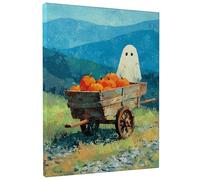 Stampa artistica da parete con carretto di zucche fantasma di Halloween, stampa artistica rustica per la casa, soggiorno, camera da letto, ufficio, tela avvolta 40,6 x 50,8 cm