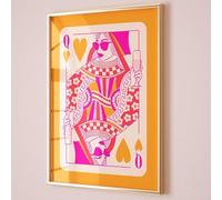 Stampa artistica da parete con carta da gioco Queen of Hearts, arancione e rosa acceso (A2-42 x 59,4 cm)