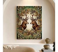 Stampa artistica da parete con cervi della foresta autunnale, stampa su tela rustica verde marrone, decorazione estetica vintage per la casa, soggiorno, camera da letto, ufficio, tela avvolta 30,5 x