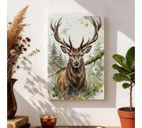 Stampa artistica da parete con cervi della foresta, stampa su tela marrone e verde, decorazione per la casa a tema natura, per soggiorno, camera da letto, ufficio, tela avvolta 20 x 30 cm