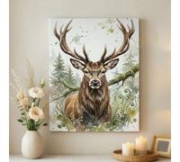 Stampa artistica da parete con cervi della foresta, stampa su tela marrone verde e verde, decorazione per la casa a tema natura, per soggiorno, camera da letto, ufficio, tela avvolta 40,6 x 50,8