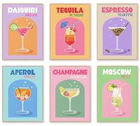 Stampa artistica da parete con cocktail mixology, simpatica e colorata con liquori, bevande alcoliche, bar, decorazione artistica da parete per casa, bar, per feste, appartamenti, dormitori, cucine,