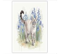 Stampa Artistica Da Parete Con Composizione Floreale Ad Acquerello Gatto, Quadro Di Murale Con Animali Campagna, Immagine Tela Di Beige Decorazione Da Parete Per Soggiorno, 30X40Cm, Senza Cornice