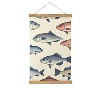 Stampa artistica da parete con cornice colorata a forma di pesce, in lino, moderna, arte artistica da parete, decorazione da parete per bagno, ufficio, camera da letto, 33 x 50 cm
