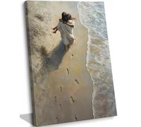 Stampa artistica da parete con cornice di Gesù che tiene una donna che cammina sul mare, decorazione da parete con donne cristiane, stampa su tela, poster religioso, decorazione da parete, regalo per