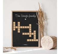 Stampa artistica da parete con cruciverba e cognomi, stampa personalizzata, cartello con nome, incorniciato, piastrelle cruciverba, nome, decorazione da parete, regalo per papà, mamma, amata e amica