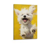 Stampa artistica da parete con cucciolo bianco gioioso, stampa a tema animale, opera d'arte su tela per decorazione della casa, decorazione artistica da parete, poster moderno da appendere, 50 x 75 cm