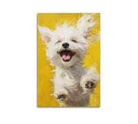 Stampa artistica da parete con cucciolo bianco gioioso, stampa a tema animale, opera d'arte su tela per decorazione della casa, decorazione artistica da parete, poster moderno da appendere, 50 x 75 cm