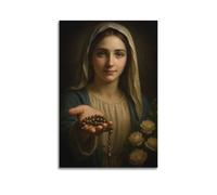 Stampa artistica da parete con donna con rosario, stampa classica su tela con stampa religiosa, poster sacro su tela, decorazione da appendere moderna da appendere, 50 x 75 cm
