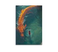 Stampa artistica da parete con dragone rosso e figura nell'acqua, poster mitico, stampa epica, stampa incantevole, artistica da parete, decorazione moderna da appendere, 30 x 45 cm