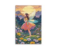 Stampa artistica da parete con fata nel campo di fiori, poster fantasy, immagine su tela unica, decorazione artistica per soggiorno, decorazione artistica da parete moderna da appendere, poster