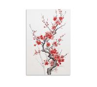 Stampa artistica da parete con fiori di ciliegio ad acquerello, astratto, rosso, naturale, immagini su tela, decorazione da parete per camera da letto, decorazioni per la casa