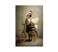 Stampa artistica da parete con gallina che cavalca la bicicletta, decorazione artistica da parete per soggiorno e camera da letto, 50 x 75 cm