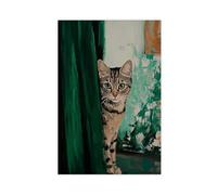 Stampa artistica da parete con gatto dietro le tende, stampa artistica da parete per soggiorno e camera da letto, 40 x 60 cm