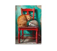 Stampa artistica da parete con gatto e riccio, poster a tema animale domestico, stampa artistica, decorazione per la casa, per camera da letto e soggiorno, decorazione artistica da parete moderna da