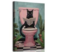 Stampa artistica da parete con gatto nero seduto sulla toilette con stampa di un giornale e una stampa artistica da parete per WC e per la decorazione della casa
