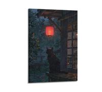 Stampa artistica da parete con gatto nero sotto la pioggia, stampa poetica, poster malinconico, immagine sentimentale artistica da parete artistica da appendere in stile moderno, poster decorativo, 30