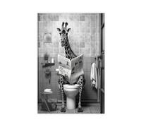 Stampa artistica da parete con giraffa che legge un giornale sulla toilette, decorazione artistica da parete per soggiorno e camera da letto, 40 x 60 cm