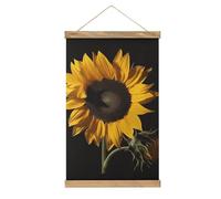 Stampa artistica da parete con girasole su sfondo nero, in lino, moderna, arte da parete in legno, stampa artistica da parete, decorazione da parete per bagno, ufficio, camera da letto, 33 x 50 cm