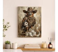 Stampa artistica da parete con gufo rustico, stampa su tela con uccellini occidentali marroni e beige, decorazione per la casa di campagna per soggiorno, camera da letto, cucina, opera d'arte estetica