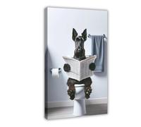 Stampa artistica da parete con immagine di Scottish Terrier che legge un giornale sulla toilette, decorazione artistica da parete per soggiorno e camera da letto, 40 x 60 cm