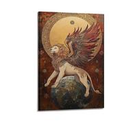 Stampa artistica da parete con leone alato su globo, stampa artistica, poster fantasy, stampa artistica su tela, decorazione da parete moderna da appendere, 20 x 30 cm
