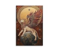 Stampa artistica da parete con leone alato su globo, stampa artistica, poster fantasy, stampa artistica da parete unica, poster decorativo moderno da appendere, 30 x 45 cm