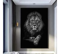 Stampa artistica da parete con leone in bianco e nero con stampe di animali ritratti con testa di leone dipinto in bianco e nero Poster con animali in bianco e nero Ritratto di leone Opere d'arte su