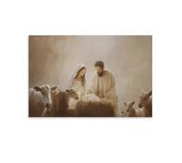 Stampa artistica da parete con motivo della Sacra Famiglia, Natività, su tela, per soggiorno, camera da letto, bagno, ufficio, decorazione per la casa, 50 x 75 cm