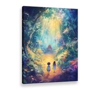 Stampa artistica da parete con motivo foresta, il bambino cammina verso il trono reale, stampa artistica su tela per la decorazione della casa (Art-1,90 x 140 cm (senza cornice)