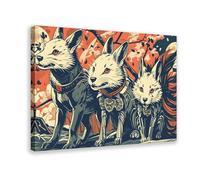 Stampa artistica da parete con motivo "Three Fox Spirits Gathering", decorazione artistica da parete con Yokai giapponese, per soggiorno e camera da letto, 50 x 75 cm