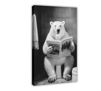 Stampa artistica da parete con orso polare sulla toilette, decorazione artistica da parete per soggiorno, camera da letto, 50 x 75 cm