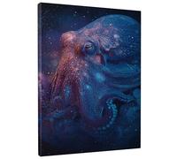 Stampa artistica da parete con polpo mistico, blu scuro, decorazione astratta oceanica, tela marina enigmatica per soggiorno, camera da letto, bagno, estetica domestica, tela avvolta 25,4 x 30,5 cm