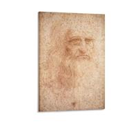 Stampa artistica da parete con ritratto di un uomo barbuto, possibilmente un autoritratto - Leonardo Da Vinci, decorazione moderna (60 x 90 cm)