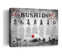Stampa artistica da parete con samurai giapponesi, 7 virtù, Bushido, immagini ispiratrici, decorazione da parete, stampa su tela con cornice moderna, per camera da letto, ufficio, soggiorno, bagno,