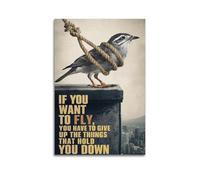 Stampa artistica da parete con scritta "If you want to fly" con stampa a tema uccello, poster motivazionale, stampa su tela, decorazione artistica da parete moderna da appendere, 20 x 30 cm