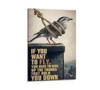 Stampa artistica da parete con scritta "If you want to fly" con stampa a tema uccello, poster motivazionale, stampa su tela, decorazione artistica da parete moderna da appendere, 30 x 45 cm