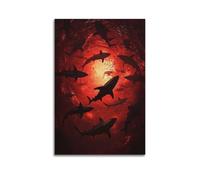 Stampa artistica da parete con squali nel Mar Rosso, stampa a tema squalo, poster emozionante su tela, stampa artistica da parete, poster decorativo moderno da appendere, 60 x 90 cm