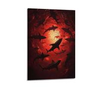 Stampa artistica da parete con squali nel Mar Rosso, stampa a tema squalo, poster emozionante su tela, stampa artistica da parete, poster decorativo moderno da appendere, 60 x 90 cm
