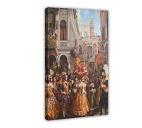 Stampa artistica da parete con stampa artistica su tela, motivo: carnevale veneziano, affresco, 50 x 75 cm
